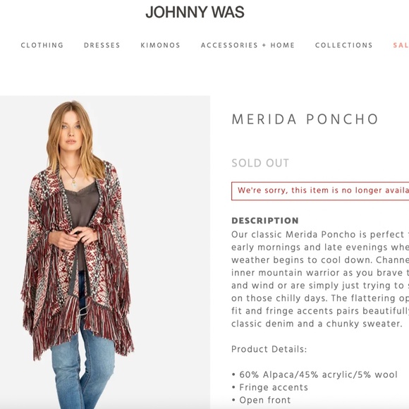 Johnny Was Meridia Fringed Sold Out Poncho Luxe Bohemian - Picture 16 of 16
